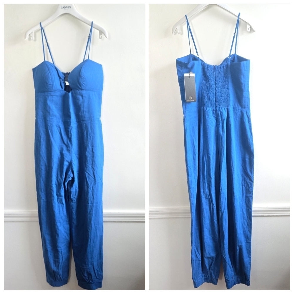 New ViX Paula Hermanny Solid Tuane DTL Jewel Detail Blue Ocean Jumpsuit Size 6